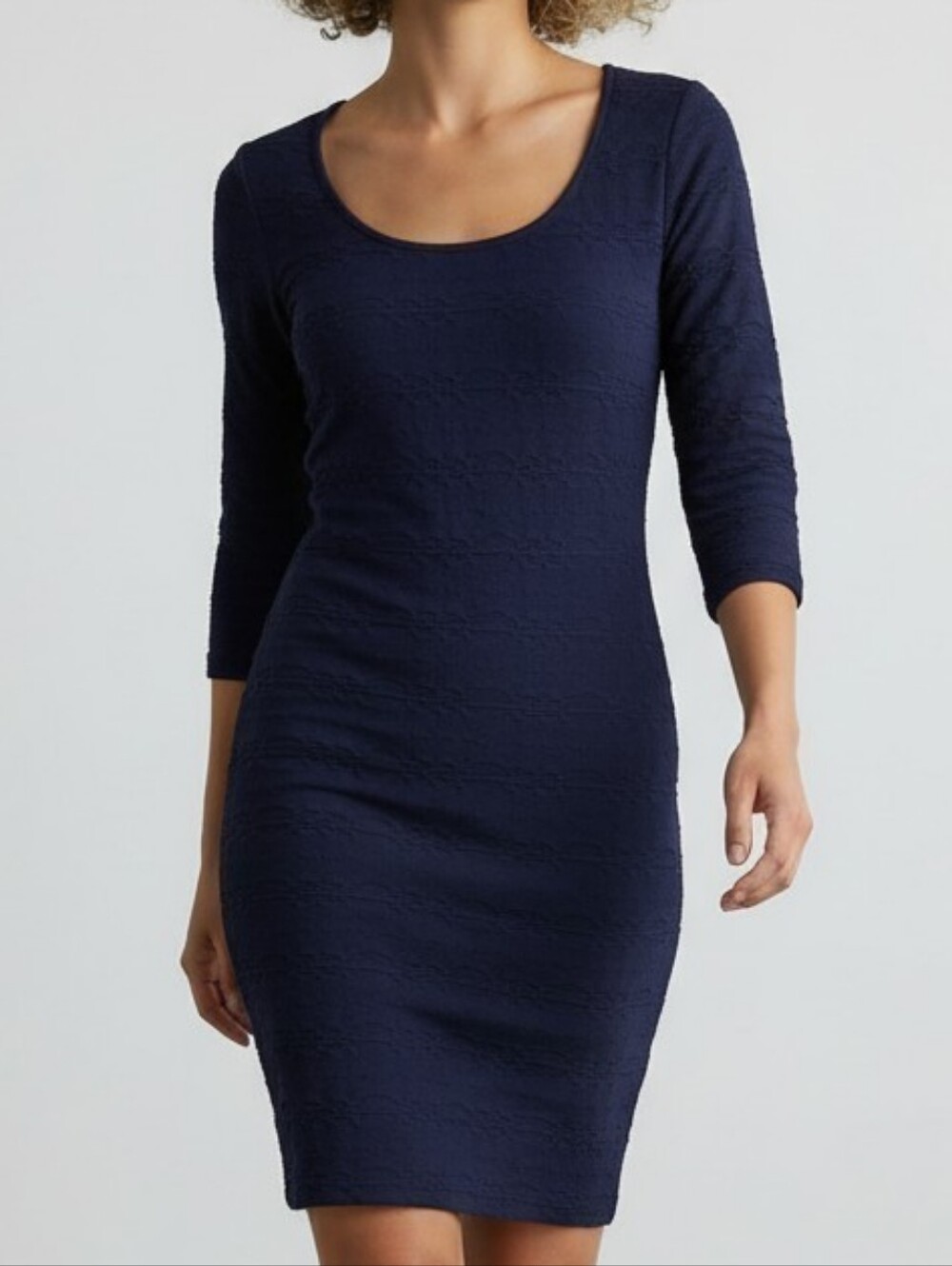 Max Studio Navy Textured Scoop Neck Midi Dress S